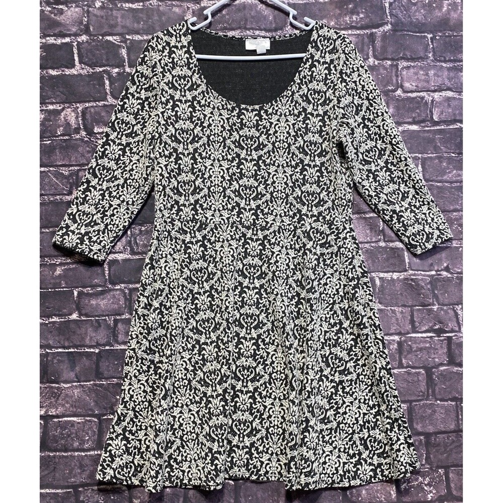 Allison Brittney Dress Youth Junior XL Black White Floral Damask 3/4 Sleeve Boho